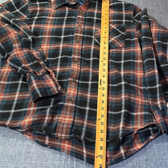 Arizona Jean Co Men’s Plaid Flannel Shirt Medium Black Orange Cotton Button-Up - Picture 7 of 8